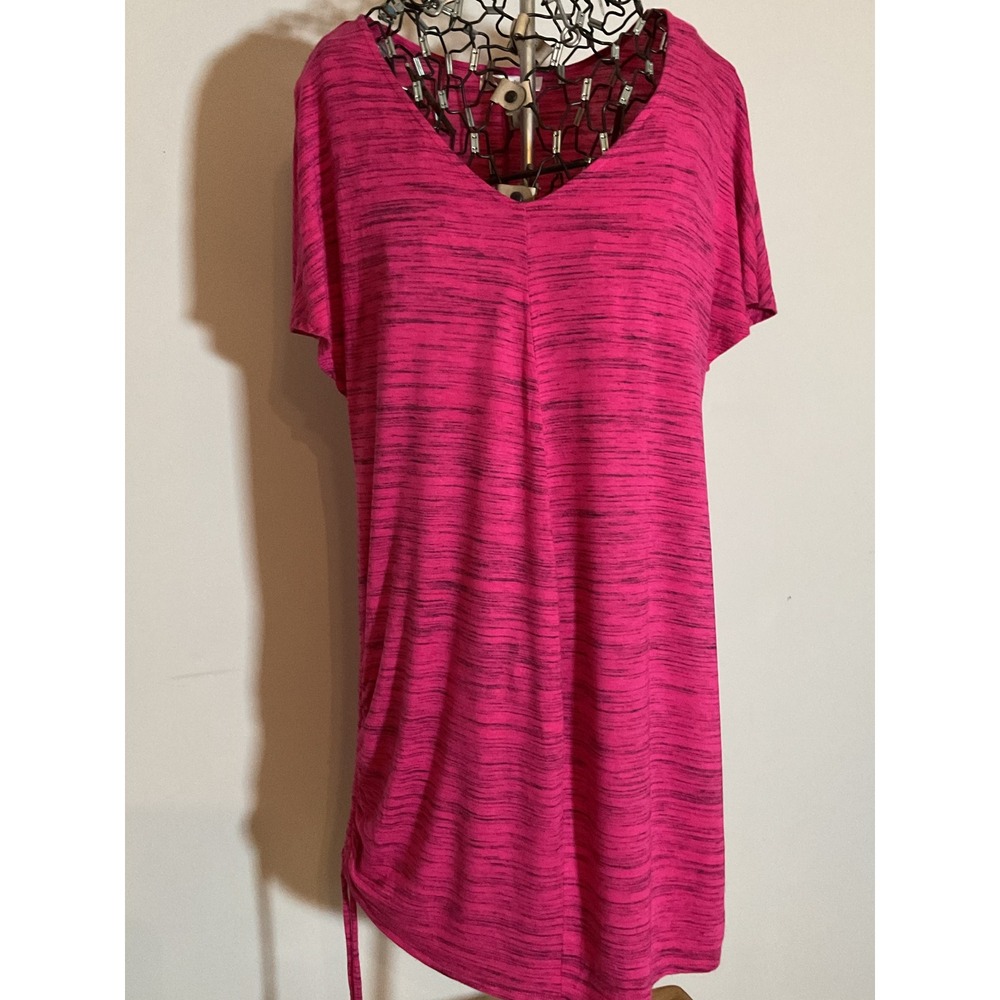 Motherhood Maternity Pink Space Dye Side Ruched Short Sleeve V-Neck Top Small